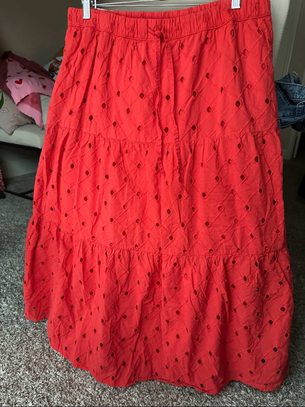 a new day Red Tiered Eyelet Maxi Skirt